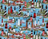 Cotton Lights Lighthouses Ocean Nautical Blue Fabric Print by Yard D779.05 - $12.95