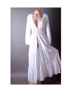 White Bohemian Boho Cotton V Neck Eyelet Slit Cutout Cardigan Maxi Dress... - £59.81 GBP