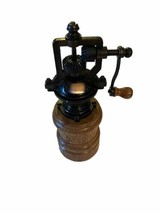 VINTAGE 8&quot; OLD FASHIONED HAND CRANK COPPER &amp; WOOD PEPPER MILL / SPICE GR... - $19.24
