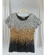 MANER SILVER &amp; BRONZE SEQUINED EMBELLISHED SHORT SLEEVE TOP SIZE XL - NWT - £30.15 GBP