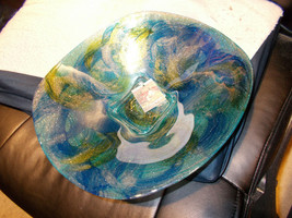 IL Quadrifoglio Hand Decorated Italy Art Glass Square Bowl Blue Yellow Green New - £19.42 GBP
