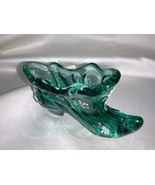 Fenton Art Glass Hand Painted Green Slipper Shoe  - £27.36 GBP