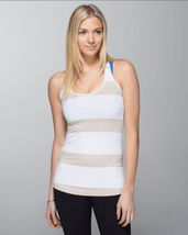 Lululemon Womens 6 Tan White Large Striped Cool Racerback Tank Top - £18.36 GBP