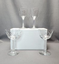 Vintage Libbey Rock Sharpe Laurel Wreath Champagne Coupes &amp; Wine Glasses Set (4) - £25.47 GBP