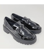 ISOMEI Womens Loafers Size 7.5  M Chunky Heel Black Patent Shoes - £48.88 GBP