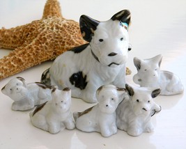 Vintage Dog Set Figurine Japan Ceramic Porcelain Terrier Family Six - £15.69 GBP