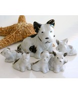 Vintage Dog Set Figurine Japan Ceramic Porcelain Terrier Family Six - £15.94 GBP