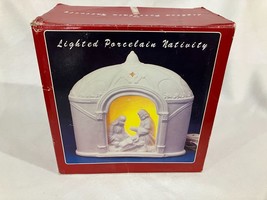 Lighted White Bisque Ceramic Christmas Nativity Scene Holy Family Night Light - £14.15 GBP