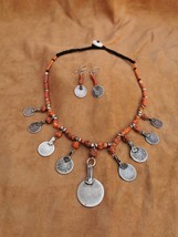 Antique Berber Necklace ,Moroccan Coral Necklace with Old silver Coins,M... - £239.52 GBP