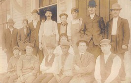 Group Of Men smoking &amp; hats Occupational 1900s RPPC Real Photo Postcard Unposted - £18.26 GBP