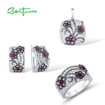 925 Sterling Silver Jewelry Set For Lady lab Created Ruby/Pink Sapphire Flower P - £115.09 GBP