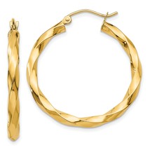 14K Yellow Gold Twisted Hoop Earrings Jewelry 33mm x 31mm - £199.03 GBP