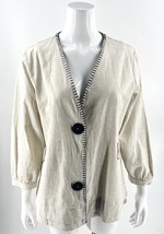 Soft Surroundings Maxine Jacket L Beige Black Stitching Linen Blend Snap Up - £26.70 GBP