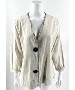 Soft Surroundings Maxine Jacket L Beige Black Stitching Linen Blend Snap Up - $635.01 MXN
