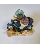 Frog Figurine Riding A Motorcycle Decorative BTC Collectible - $227.42 MXN