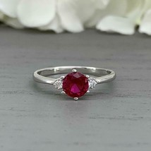 1.20Ct Round Cut Ruby Three Stone Engagement Wedding Ring 14K White Gold Finish - £66.26 GBP