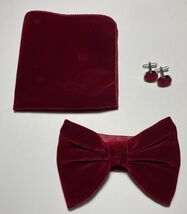 Pre-Tied Bowtie, Hanky, &amp; Cufflinks: Velvet Burgundy - $18.99