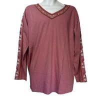 Time For Me Pink Embroidered Beaded V-Neck Blouse Top Size XL - £34.90 GBP
