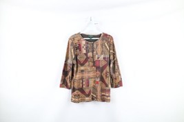Vtg 90s Ralph Lauren Womens Large Southwestern Aztec 3/4 Sleeve Henley T-Shirt - £39.52 GBP