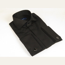 Men Sateen Cotton Blend Shirt Manschett Quesste Turkey Slim Fit 4130-03 Black image 2