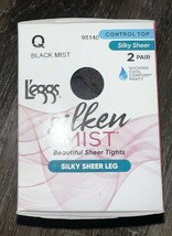 L&#39;eggs Silken Mist 2 Pair Women&#39;s Tights Hose Black Mist Control Top Coo... - $12.86