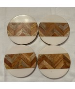 Faux Marble Wood Look Round Coasters Set of 4 Made in India 4&quot; Rustic MC... - $27.34 CAD