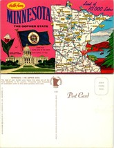 Minnesota Greetings Land of 10,000 Lakes Map Destinations Flag Vintage Postcard - £7.34 GBP