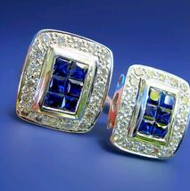 Earth mined Diamond Sapphire Invisible set Deco Earrings Vintage Style 1... - $5,864.30 CAD