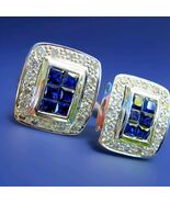 Earth mined Diamond Sapphire Invisible set Deco Earrings Vintage Style 1... - $5,864.30 CAD
