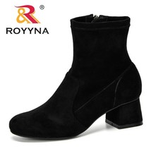 ROYYNA 2021 New Classics Style Popular Spring Autumn Boots Woman Flock Round Toe - £40.89 GBP