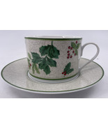 Lillian Vernon LV17 Coffee Tea Cup Saucer Holly &amp; Berries Green Verge Gr... - £8.71 GBP