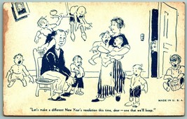 1940s Comic Arcade Card Married Life Too Many Kids New Years Resolution B13 - £2.36 GBP