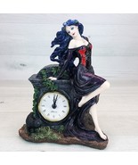 Veronese Gothic Woman w/ Black Cat Tombstone Desk Clock 7.5&quot; Sculpture F... - £99.75 GBP