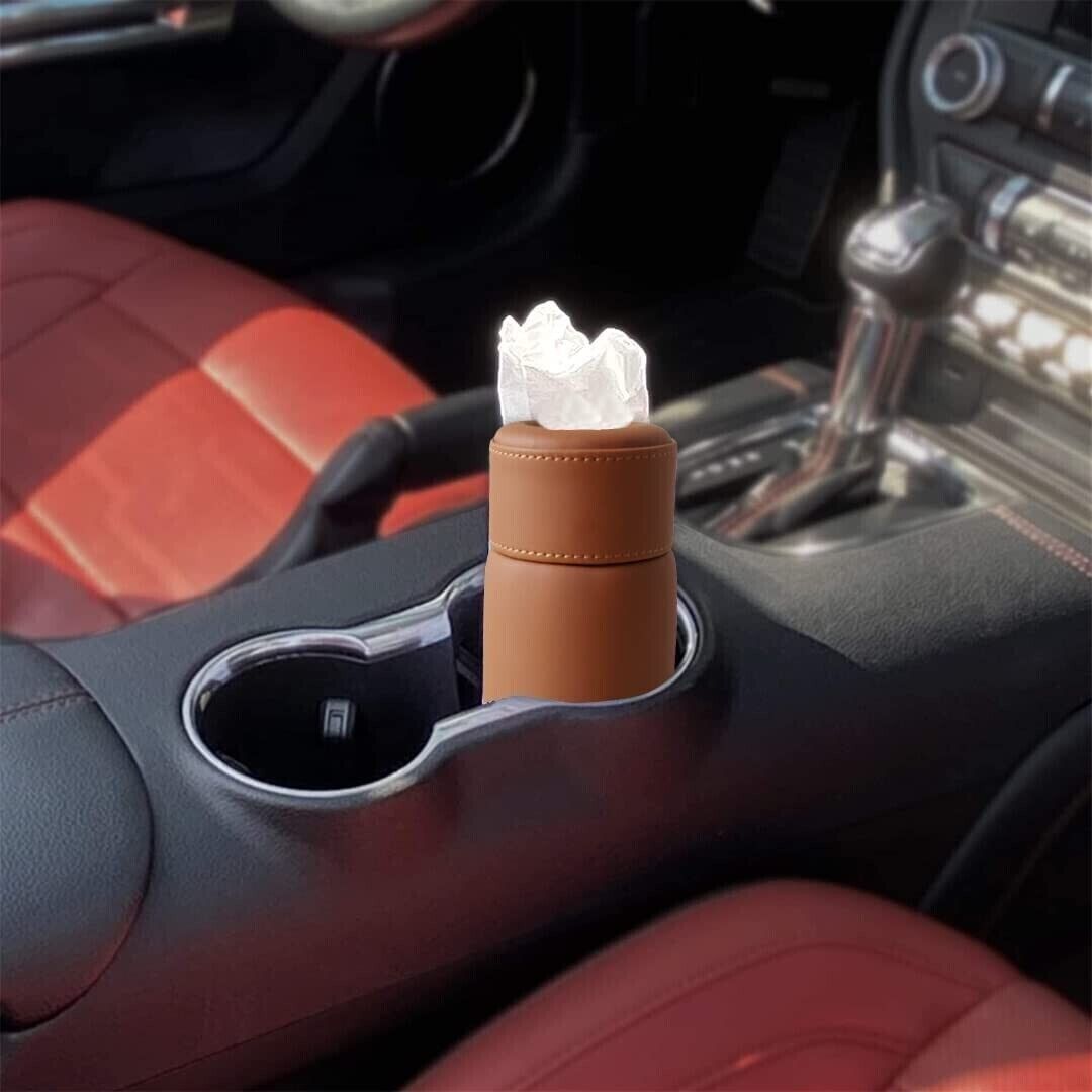 Primary image for Cylinder Tissue Box PU Leather Round 50 Plus Tissues Container for Car Cup