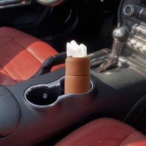 Cylinder Tissue Box PU Leather Round 50 Plus Tissues Container for Car Cup - £35.72 GBP