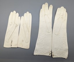 Vintage Ladies Leather Dress Gloves Off White Size Small Lace Detail Lot... - $24.18