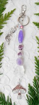 Keychain or Purse Charm, Fairy and Mushroom Charms, Raw Amethyst &amp; Clear Quartz - £17.58 GBP