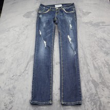 Liuces Pants Womens 9 Blue Low Rise Distressed Slim Straight Cut Casual ... - $25.72