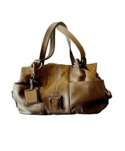 Tignanello Womens Satchel Shoulder Bag Leather Bronze Gold Logo Key Fob Zip - $39.37