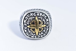 Grand Vintage Argent Or Acier Inoxydable Croix Crest Taille 14 Homme Bague - £28.36 GBP