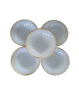 Five (5) Vintage Fire King ~ White Swirl ~ Berry Custard Bowls ~ Gold Ri... - $37.40