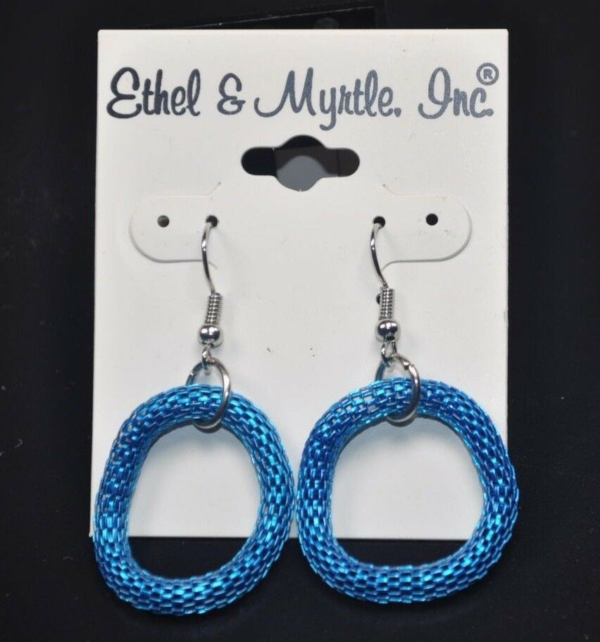 NEW Ethel &amp; Myrtle Blue Green Metal Mesh Hoop Pierced Earrings - $9.89