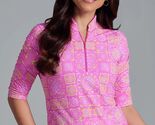 NWT IBKUL COLETTE HOT PINK YELLOW Ruched Elbow Sleeve Mock Golf Top S M ... - $59.99