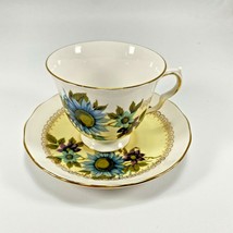 Vtg Queen Anne Ridgway Potteries China Tea Cup &amp; Saucer 8436 Yellow Blue Daisy - £23.33 GBP