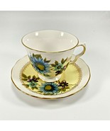 Vtg Queen Anne Ridgway Potteries China Tea Cup &amp; Saucer 8436 Yellow Blue... - £23.22 GBP