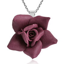 Beautifully Detailed Handmade Blooming Maroon Rose Sterling Silver Necklace - £9.47 GBP