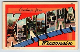 Greetings From Kenosha Wisconsin Large Big Letter Postcard Curt Teich Unused - £9.76 GBP
