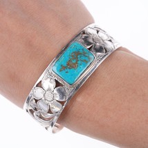 6 3/8&quot; Hand Engraved sterling and turquoise bracelet by Michael and Sons Reno NV - £199.32 GBP