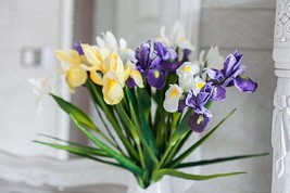 6 Long Stems Iris Real Touch Artificial Flower Bouquet Floral Arrangemen... - $260.77 MXN