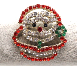 Santa Claus Brooch Pin Silvertone Prong Rhinestone Christmas Vintage - £14.52 GBP